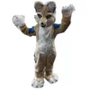 Wysokiej jakości beżowy długi futra husky pies kostium maskotki na Halloween świąteczne stroje kreskówek.
