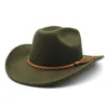 2022 Vintage Western Cowboy Hat for Men's szerokość 8 cm dżentelmena Jazz Hats Panama Cowgirl Cloche Church Sombrero Hombre Caps