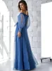 エレガントネイビーブルーパフスリーブドットチュールウエディングドレス2022女性パーティーガウンイブニングドレスカスタムメイドのための肩のオフ