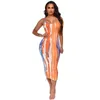 Vestido Suspensório de Verão 2023 Tie Dye Moda Feminina Sexy Impressão Digital Apertado nas Costas Abertas Vestidos com Flor de Caju Estampado na nádega