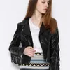 Ailegogo printemps femmes frangé Pu veste en cuir Streetwear femme mince Moto Biker gland Faux cuir manteau noir vêtements d'extérieur 220815