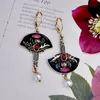 Dangle Lustre Tribal Rose Rouge Chardon Fleur Perle Boucles D'oreilles Ethnique Antique Or En Forme D'éventail Fleur Pierre Boucle D'oreille Plante BijouxDangle