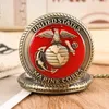 Pocket Watches Vintage United State Marine Corps Theme Quartz Watch Fashion Red Souvenir Pendant Necklace Chain Military Top GiftsPocket