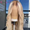 26Inches Long Vanilla Highlight Blonde Human Hair Wigs with Baby Hairs 180Density Glueless 13x6 Deep Part Lace Front Wigs Remy