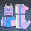 Seamless Sport Set Women Pink Two 2 Piece Crop Top T Shirt Shorts Yoga suit Workout Active Outfit Fitness Gym Sets 220616