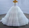 Designer bal trouwjurken sexy sweetheart lagen niveaus ruches lange bruidsjurken met korset terug echte foto's op maat gemaakt