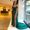 Off the Shoulder Emerald Green Evening Dresses Sexy Slit Mermaid Velvet Sequined Back Zipper Formal Women Prom Gown