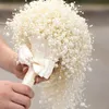 Flores de casamento 100% Bouquet Flower Bridal Pearls Fulls Ivorywhite Handmade Waterfull Bride Bouquetwedding