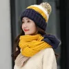 Berets Winter Hat Scarf Set For Women Girl Warm Beanies Ring Pompoms Hats Knitted Caps 2 PiecesBerets