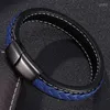 Homens de moda Jóias feitas à mão Bracelets de couro trançado azul preto Bracelets de aço inoxidável Bracelete de gabarito de charme para presentes da pulseira INTE22