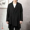 Heren Trenchcoat Chinese stijl Lange windbreaker Hanfu Coat Men Vintage Kimono gewaden Kung Fu Cardigan mannelijke katoenen linnen jassen L220706