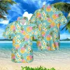 Chemises décontractées pour hommes Hommes Aloha Beach Tropical Ananas Plumeria Motif Vert Chemise hawaïenne boutonnée pour garçons Vêtements de vacancesHommes