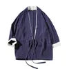 Vestes pour hommes Kimono en coton pour hommes Cardigan ample Couleur unie Vêtements d'extérieur Vintage Style chinois Homme Veste Mode Casual