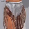 Glitter Long Tassel Saias Ouro Prata Cristal Diamantes Soltos Ajustável Mulheres Sexy Mulheres Verão Beach Bikini Mini Saia 220322