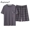 Pijamas homens algodão Sleepwear Shorts Summer Shorts Leisure Homewear Black Color Letter Impressão