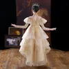 Girl's Dresses Champagne Flower Girl For Wedding Elegant O-Neck Sequin Tulle pricess High Low Kids Formal Evening Gownsgirl's