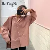 Beiyingni Spring Autumn Women Shirts White Plain Loose Overized Bluses Female Tops Loose BF Korean Style Blusas Pockets 220727