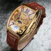 Orologi da polso Orologio automatico da uomo Scheletro Tourbillon Meccanico Cinturino in pelle casual Fasi lunari Orologio con numeri grandi Relogio Mascuiristwa