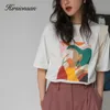 Hirsionsan الجمالية المطبوعة t قميص لينة خمر فضفاضة tees مجردة القطن الجرافيك tshirts الصيف قمم عارضة 220527