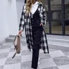 Women's Trench Coats Slim Long-sleeved Ladies Overcoat Jacket 2022 Autumn And Winter Fashion Lapel Black White Plaid Windbreaker