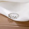 Creative Leaf Branch Form Open Ring for Woman Fashion Korean Crystal Finger Ring Jewelry Luxury Wedding Party Girl's Rings