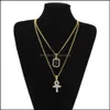 Pendentif Colliers Chaînes En Or Jolie Ankh Égyptienne Clé De La Vie Beautifly Avec Croix De Rubis Rouge Collier Ensemble Hommes Bling Hip Hop J Bdehome Dhmt2