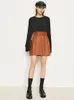 Amii Minimalism Autumn Black Skirts For Women Office Lady Leather High Waist Sashes Aline Pocket Bottom 12130342 220322