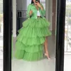 Etekler 2022 Bahar Çim Yeşil Ruffles Katmanlı Yüksek Düşük Tül Moda Kadınlar Elastik Custom Made Uzun Kabarık Resmi Vestidos
