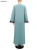 Casual Dresses Siskakia Ethnic Abaya Dress Diamond Panel V Neck Feather Patchwork Long Sleeve Dubai Arab Oman Turkey Muslim Women Robe Loose