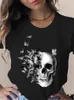 Swobodny krótkie rękawowe czaszki motylki nadruk t-koszulka moda lato zabawne 90. kobiety Tshirty kreskówkowe koszulka graficzna