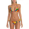 Sexy bonito biquíni maiô rubiks cubo bloco de construção 3d impressão praia feminina cintas baixo terno de natação para mulher conjunto biquinis w220617