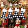 Kerstkousen Xmas Gifts Candy Bags Red Black Plaid Socks Ornament Happy New Year Home Decorations