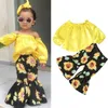 Kinder Mädchen Outfits Kinder Trägerlosen Schulter Tops + Sonnenblumen Flare Hosen 2 teile/satz Frühling Herbst Baby Kleidung Sets