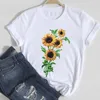T-shirts Women Aesthetic Flower Korean T Shirt Kawaii Office Sweet Cute Clothes Stylish Top Lady Print Tee T-shirt
