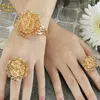 Bangle Dubai Big Armband Manschett Bangles Ring Set Gold Plated Flower Design Bridal Wedding Copper Jewelry for Women Giftbangle Lars22