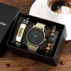 Montre-bracelets Men de luxe Gift minimaliste montres en alliage Mesh Watchband Quartz Calendrier Calendrier Horloge bracelet Punk Metal Box Setwrist