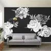 Noir Et Blanc Aquarelle Pivoine Rose Fleurs Sticker Mural Décor À La Maison Salon Chambre D'enfants Sticker Fleurs Décoration 220523