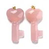 Charms 3pcs chiave con cuore ossidiane naturali quarzi rosa occhio di tigre pendenti in pietra di cristallo per collana a catena creazione di gioielli