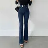 HziriP Herbst Blau Casual Denim Flare Hosen 2021 Dünne Hohe Taille Chic OL Volle Länge Jeans Lose Frauen Neue Breite bein Hosen T220728