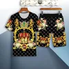 Tute da uomo Moda Stile cinese Animale Leone Costume Estate T-shirt a maniche corte Pantaloncini 2 Casual 3D Corona Stampa da uomo
