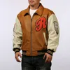 R INDIAN 1987 embroidery cowhide leather jacket Yellow and white color matching avirex