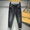 Erkek kot pantolon ly tasarımcı moda erkekler retro siyah gri elastik ince yırtık Kore tarzı vintage gündelik kalem denim pantolonmen