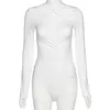Women's Two Piece Pants Sexy Front Hollow Out Long Sleeve Women's Jumpsuit Fashion White Color Bodysuit Matching Bodycon Tops Slim Femal