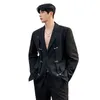 Men's Sexy Splice Lace Metal Chain Buckle Casual Black Suit Jacket Blazers Man Streetwear Vintage Suits Coat Stage Clothing 220409