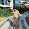 Kadınlar için kadın pantolon capris rahat gevşek moda geniş bacak miyake yüksek bel örtü pileli Kore takım elbise estetik düz kıvrımlar sarkma özet