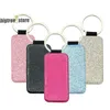 Free ship Sublimation Key Chain Glitter Blank PU Leather Keychains Heart/Rectangle/Square/Round Pendant Hot Transfer Printing Ring Single-Sided DIY Strip 5 Styles