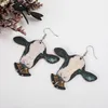 Colored Natural Wood Cow Rabbit Cat Dangle Earrings for Women Trendy Chic Wooden Animal Earrings Christmas Jewelry Wholesale