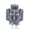 Högkvalitativ Rostfritt stål Ring Gyllene Antika Mäns Soldater Knights Templar Regalia Sword Shield Crown Korsa Ringar av ära med män smycken