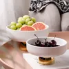 Custom European Luxury Style Ceramic Fruit Plate Snacks Compote Nut Dish Creative Gold Plated White High Foot Salad Bowl 220621