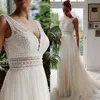 Vestido De Novia Brautkleider Boho Brautkleider 2022 V-Ausschnitt Strand Spitze Elegant Böhmischer Tüll Sexy Rückenfrei Robe De Mariage275g